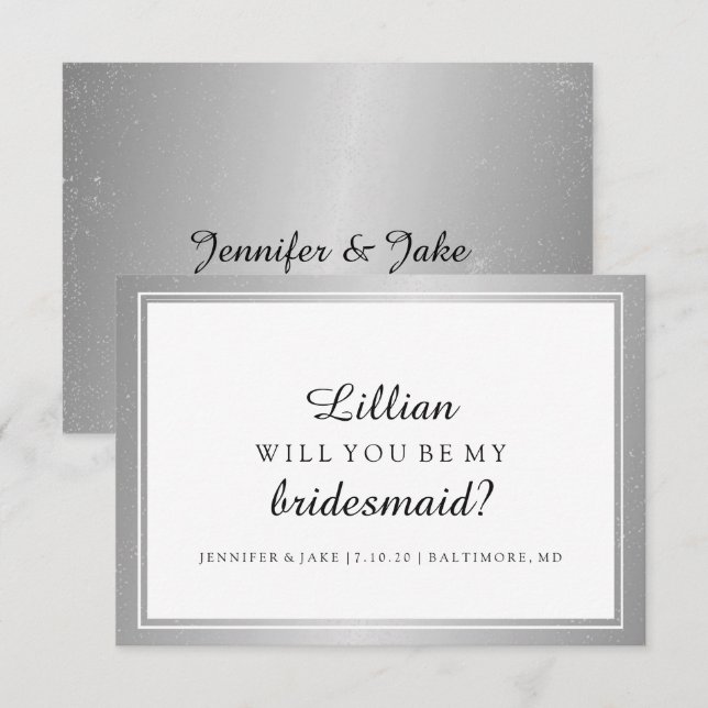 Kommer du att vara mitt Bridesmaid Card-Silver Cla Inbjudningar (Fram/baksida)