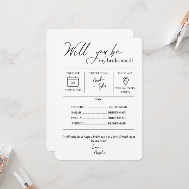 Kommer du att vara mitt Bridesmaid-kort med detalj Inbjudningar (Fram/Back In Situ)