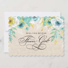 Kommer du att vara vår Flower Girl? Vattenfärgad B Inbjudningar