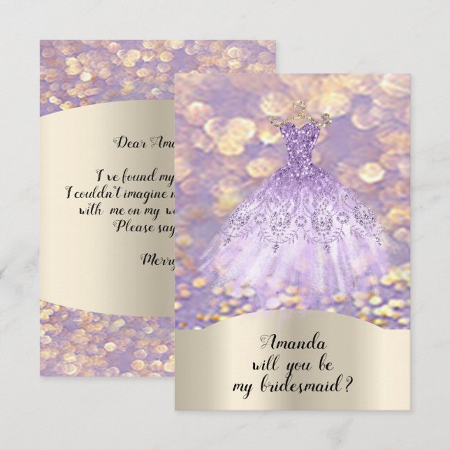 Kommer du Bridesmaid Glitter Princess Dress Lila Inbjudningar (Fram/baksida)