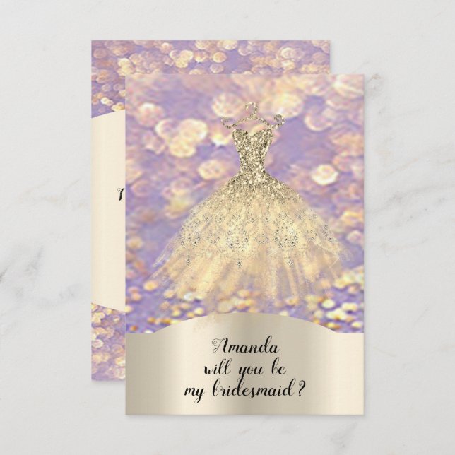 Kommer Du Brudtärna Glitter Diamant Klänning Laven Inbjudningar (Fram/baksida)