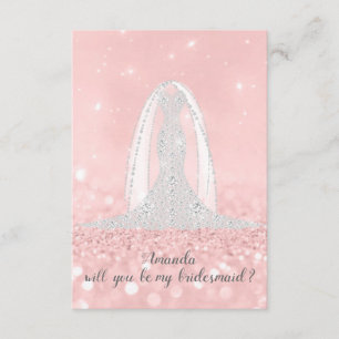 Kommer Du Brudtärna Glitter Grå Klänning Rosa Slöj Inbjudningar