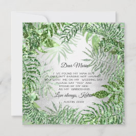 Kommer Du Brudtjej Tropisk Glitter Mint Silver Inbjudningar