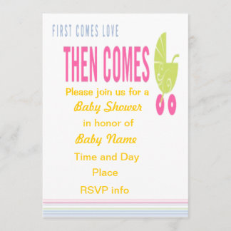Kommer först kommer kärlek då baby showerinbjudan inbjudningar