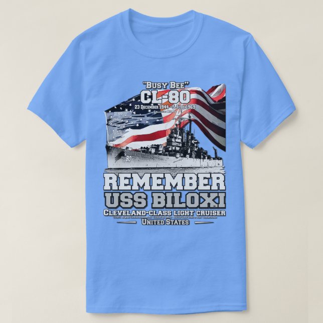 KOMMER IHÅG USS Biloxi CL80 US marinmarinkrånare T Shirt (Design framsida)