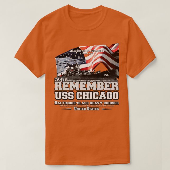 KOMMER IHÅG USS Chicago CA136 Cruiser Navy veteran T Shirt (Design framsida)