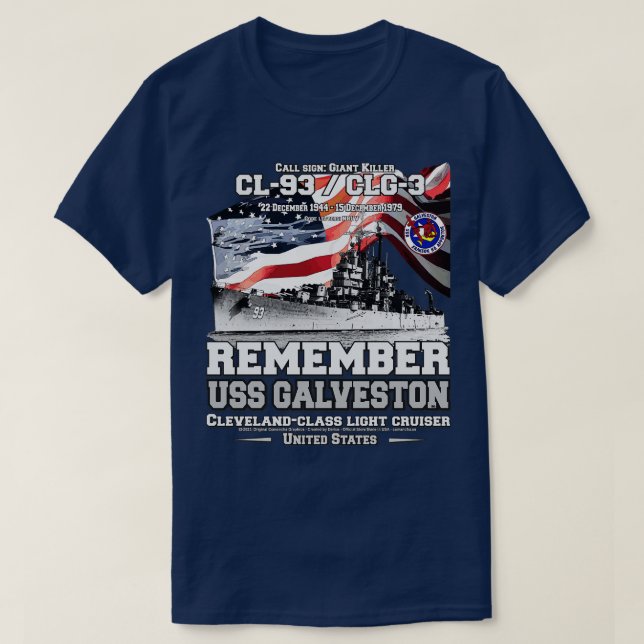 KOMMER IHÅG USS Galveston CL93, kryssare för marin T Shirt (Design framsida)