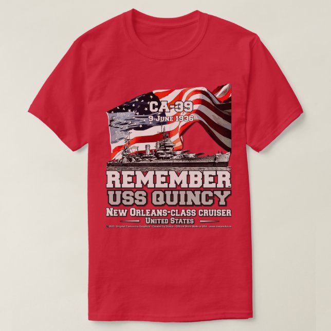 KOMMER IHÅG USS Quincy CA39-kryssningsfartyg T Shirt (Design framsida)