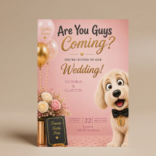 Kommer Ni? Rolig Hund Rosa Bröllop Inbjudningar