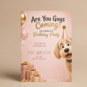 Kommer Ni? Rolig Hund Rosa Födelsedagsinbjudan Inbjudningar