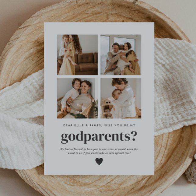 Kommer Ni Vara Mina Faddrar 4 Foto Förfrågan Kort (Zazzle Will You Be My Godparents 4 Photo Proposal Invitation )