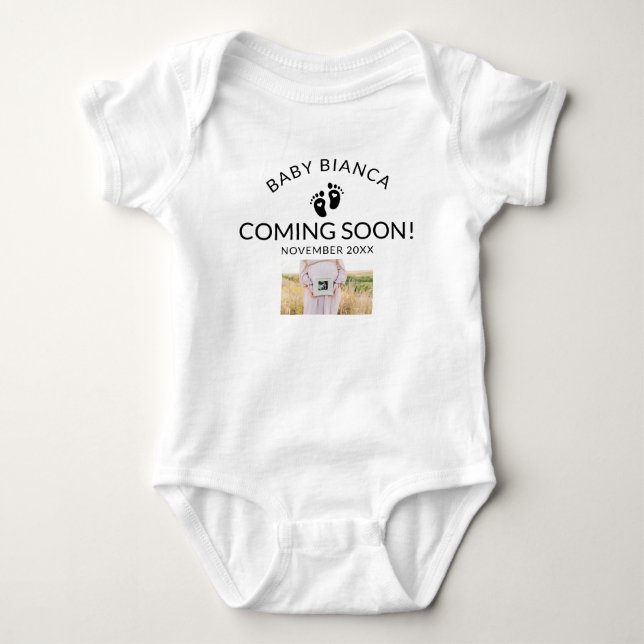 Kommer snart Anpassningsbar Gravid Fotomeddelande  T Shirt (Framsida)