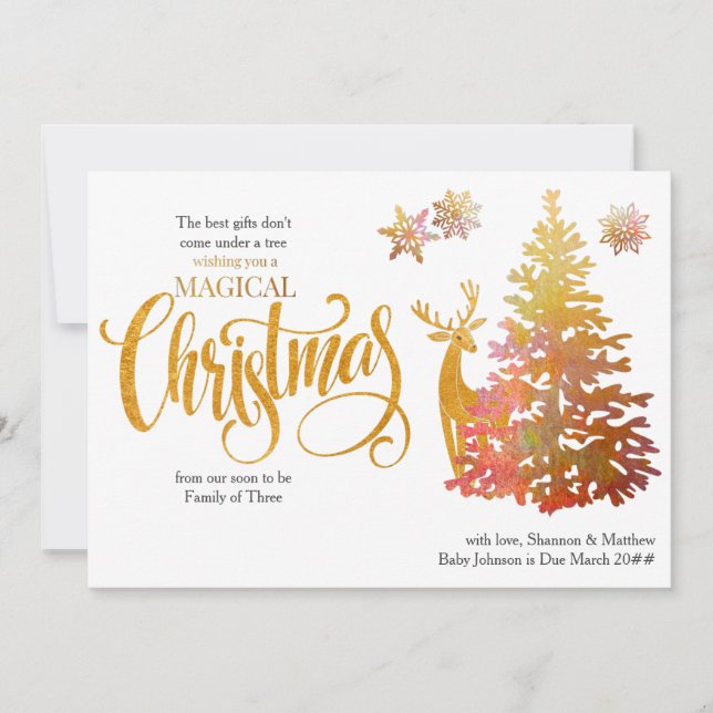Kommer snart att bli familj i 3 Julgran Gravid Julkort (Framsida)
