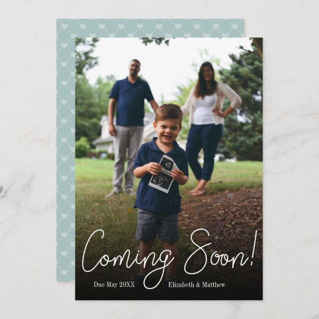 Kommer snart att skicka meddelande om Gravid av fo Inbjudningar (Fram/baksida)