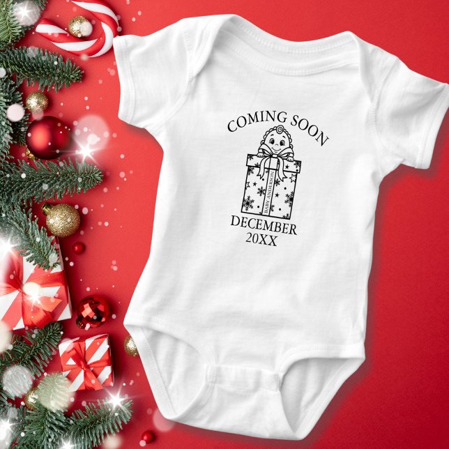 Kommer snart, Gravid Reveal T Shirt (Coming Soon Christmas Pregnancy Reveal Baby Bodysuit)