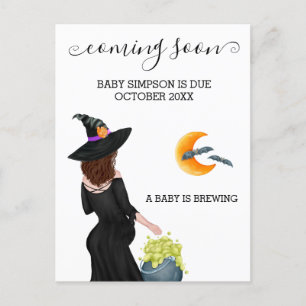 Kommer snart Graviditetsmeddelande Häxa Halloween Vykort