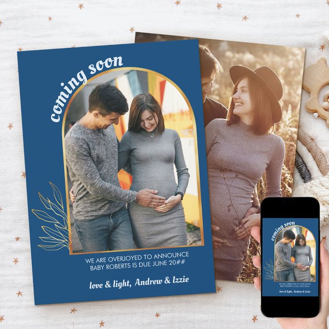 Kommer snart Guld Arch 2 Photo Blue-Gravid Meddelande (Skapare uppladdad)