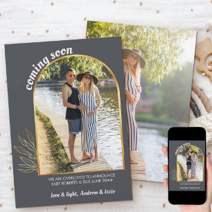 Kommer snart Guld Arch 2 Photo Grått Gravid Meddelande