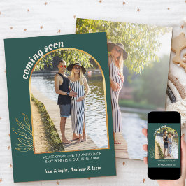 Kommer snart Guld Arch 2 Photo Grönt Gravid Meddelande