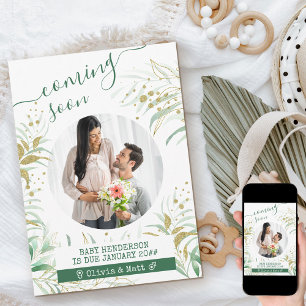 Kommer snart Moderskap Photo Elegant Foliage Meddelande