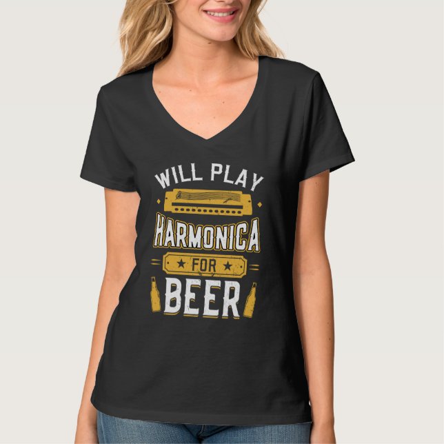 Kommer Spela Munspel För Öl Munspelare T Shirt (Framsida)