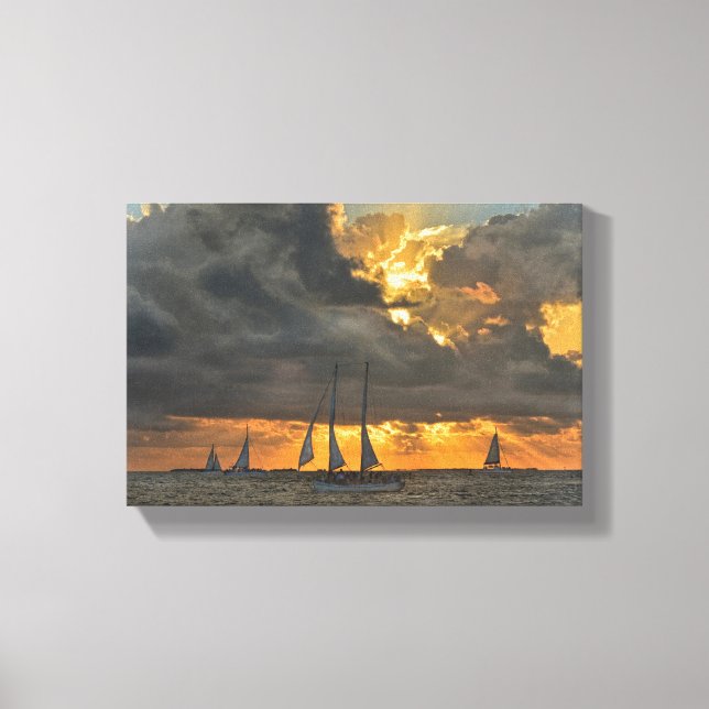 Kommer Storm vid Sunset i Nyckel Väster, Florida C Canvastryck (Framsida)