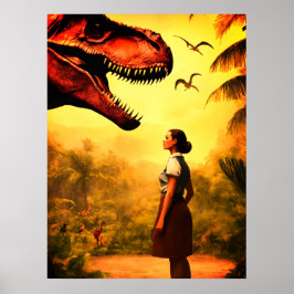 Kommer T-Rex att få flickan i skogen på väggen Poster