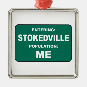 Kommer till Stokedville Befolkning Jag Julgransprydnad Metall
