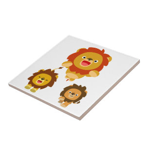 "Kommer!" Tre rutor för Cute Tecknad Lejon Kakelplatta