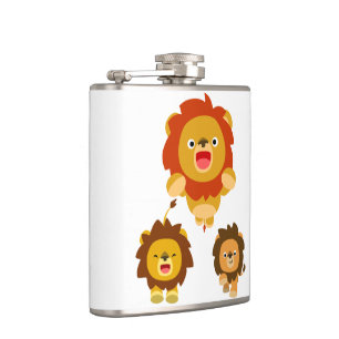 "Kommer!!" Tre söta tecknade lejon hip flask Fickplunta