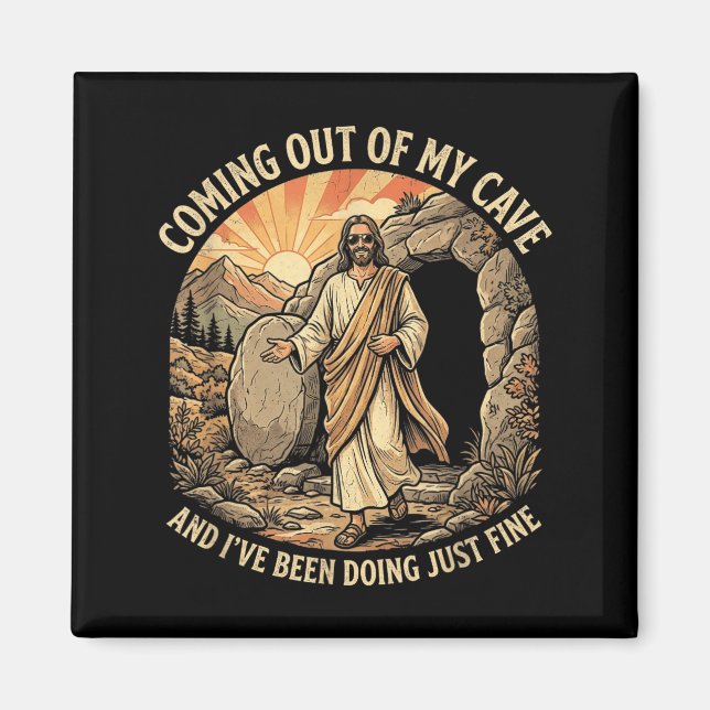 Kommer Ut Ur Grott Tröja Jesus Kristendomen Magnet (Framsidan)