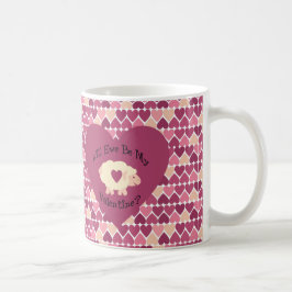 Kommer vi att bli min Valentine? Hjärtbakgrund Kaffemugg