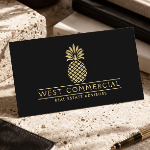 Kommersiell Fastighets Gold Pineapple Lyx Svart Visitkort