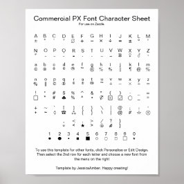 Kommersiell PX-teckensnittskaraktärsblad för Zazzl Poster