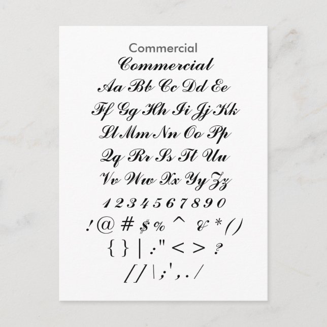Kommersiellt - Zazzle Font Sampler Lakan Vykort (Framsida)