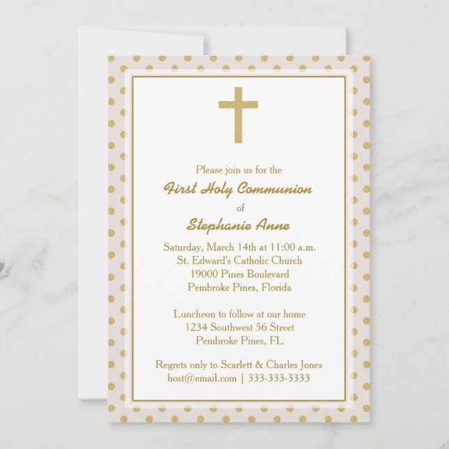 Kommitté Beige med Guld Polka dots Inbjudningar (Framsida)