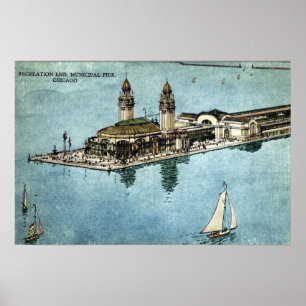 Kommunal Pier Chicago Illinois Postcard 1925 Poster