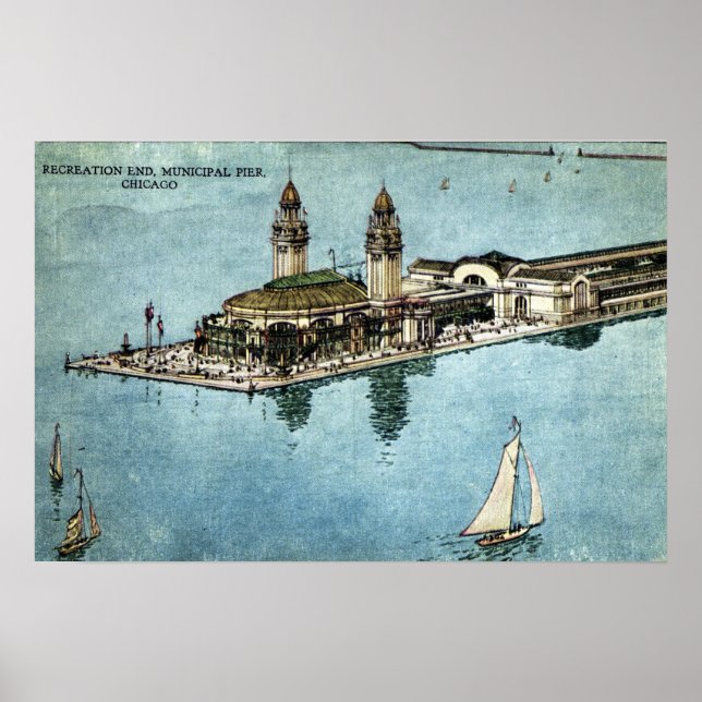 Kommunal Pier Chicago Illinois Postcard 1925 Poster (Framsidan)