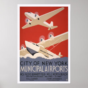 Kommunala flygplatser, 1936. Vintage Air Travel Poster