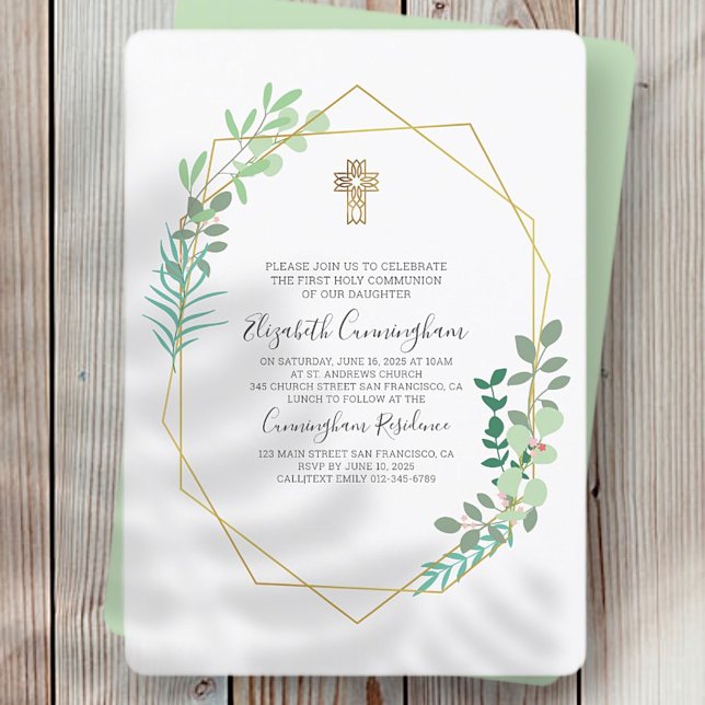 Kommunen Geometric Foliage Guld Kor Inbjudningar (Skapare uppladdad)