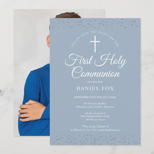 Kommuniation Dusty Blue Stardust Photo första Heli Spara Datumet (Fram/baksida)