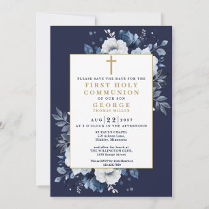 Kommuniation för första Heligan av Navy Blue Boho- Spara Datumet