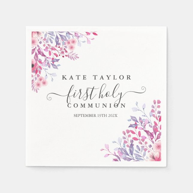 Kommuniation Lavender Wildblommors Blommigt i förs Pappersservett (Framsidan)