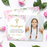 Kommunifoto för vattenfärgsRosa Blommigt första He Tack Kort<br><div class="desc">Kommuniformer för vattenfärgen Rosa Blommigt första Heligan Foto - tackkort</div>