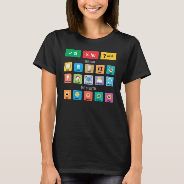 Kommunikation 02 från spanska Autism AAC PECS-peka T Shirt (Framsida)