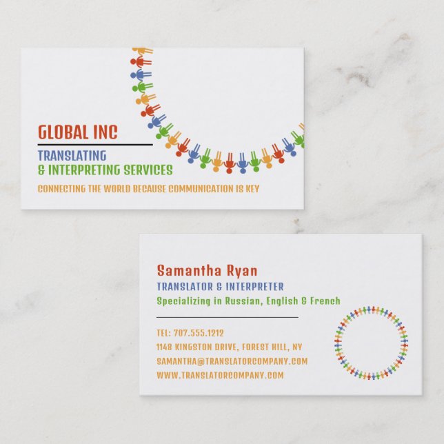 Kommunikationsdesign, översättare och tolk visitkort (Fram/baksida)