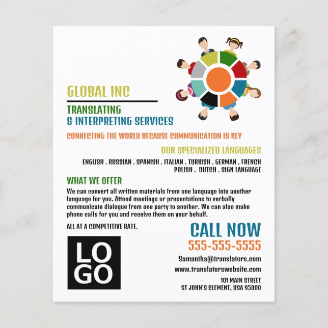 Kommunikationshjul, översättare och tolk flygblad (Framsidan)