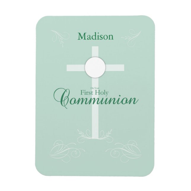 Kommunion för första Heligan, skript i mjuk Grönt Magnet (Vertikal)