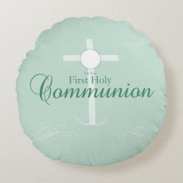 Kommunion för första Heligan, skript i mjuk Grönt Rund Kudde