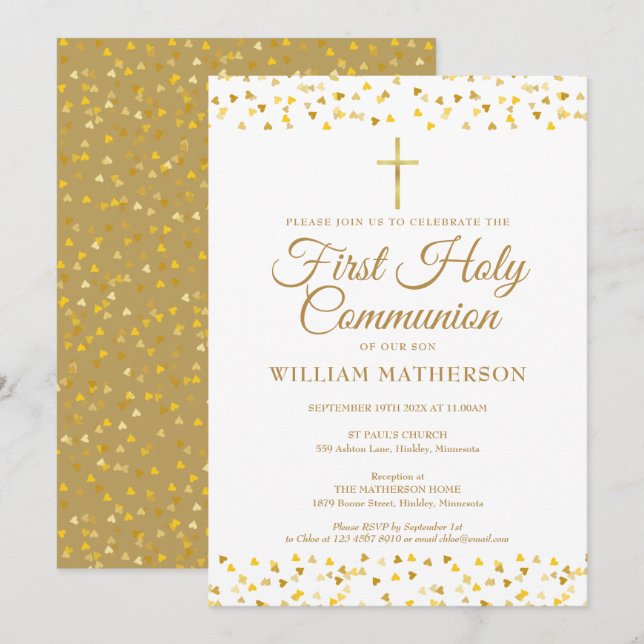 Kommunisiens första Heliga Elegant Guld Hearts  Inbjudningar (Fram/baksida)